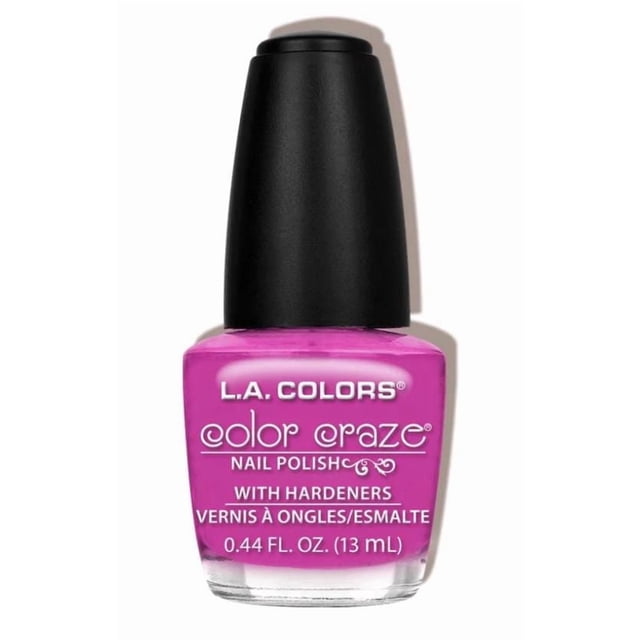 COLOR CRAZE Vernis à Ongles - ELECTRA par L.A. COLORS, une Bouteille de 13 ml de Vernis à Ongles Rose Vif et Violet avec Durcisseurs dans une Bouteille en Verre Transparent avec un Bouchon Noir, Conçue pour Renforcer les Ongles et Ajouter une Couleur Vive, Convient aux Doigts et aux Orteils.