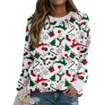 thumbnail image 2 of Mode Noël Femmes Imprimer Manches Longues Confortable Respirant O-Cou Chemise Tops, 2 of 6
