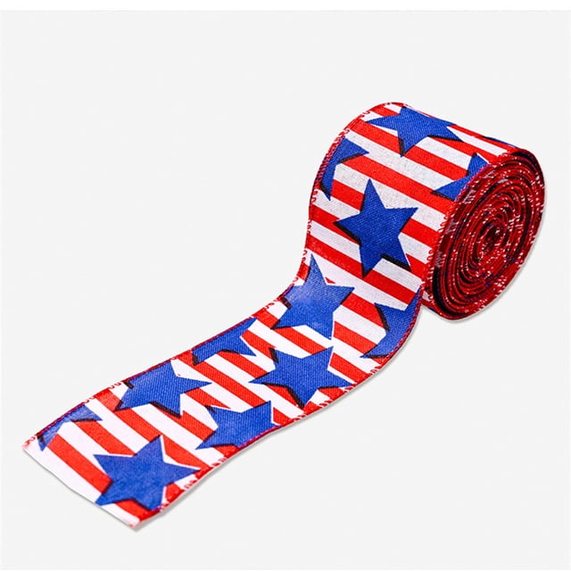 yulier 4th of July Patriotic Ribbons Stripe Star Wired Ribbon American Flag Ribbon for Independence Day