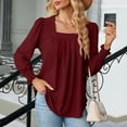 thumbnail image 2 of Besolor Hauts à Encolure Carrée pour Femmes, Blouse à Manches Longues Bouffantes de Printemps, Chic Décontracté, Tunique Ample Plissée à l'Avant, Chemise d'Automne pour 2024, Bourgogne, 2 of 7