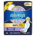thumbnail image 3 of Always Ultra Thin Feminine Pads with Wings for Women, Size 5, Extra Heavy Overnight Absorbency, Unscented46 count, 3 of 9