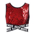 thumbnail image 3 of Débardeur Court de Danse Athlétique Sans Manches à Paillettes Brillantes pour Filles, Découpes, à Bretelles Croisées, Fête, Rouge, 4, 3 of 5