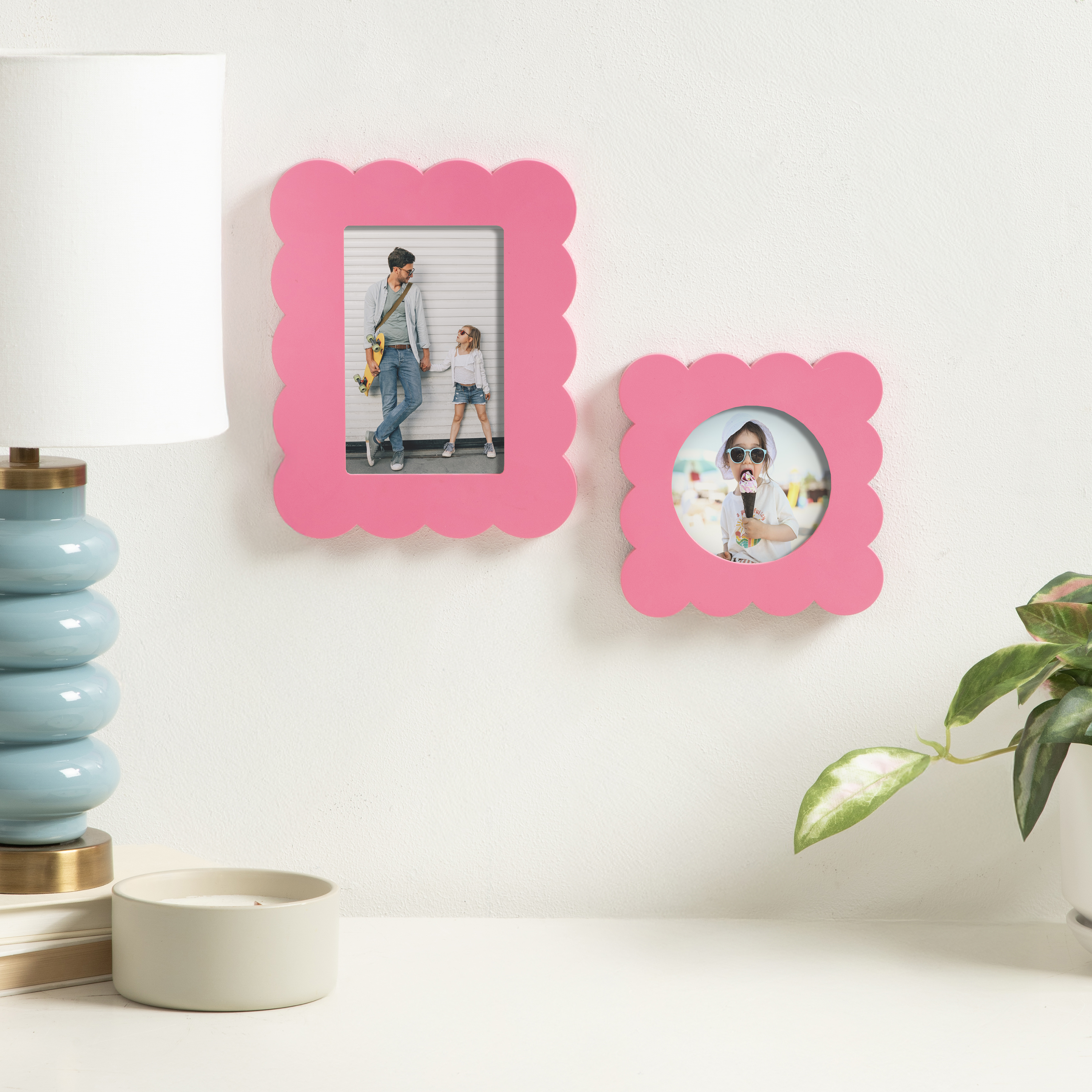 DesignOvation Scalloped 4" x 4" Pink Decorative Tabletop Picture Frame
