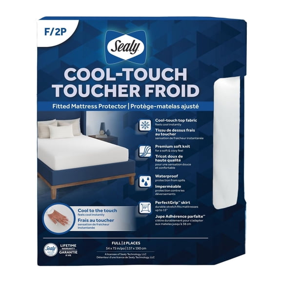 Sealy Protège-matelas CoolTemp™, Double – Ajusté, imperméable, dessus en tricot doux