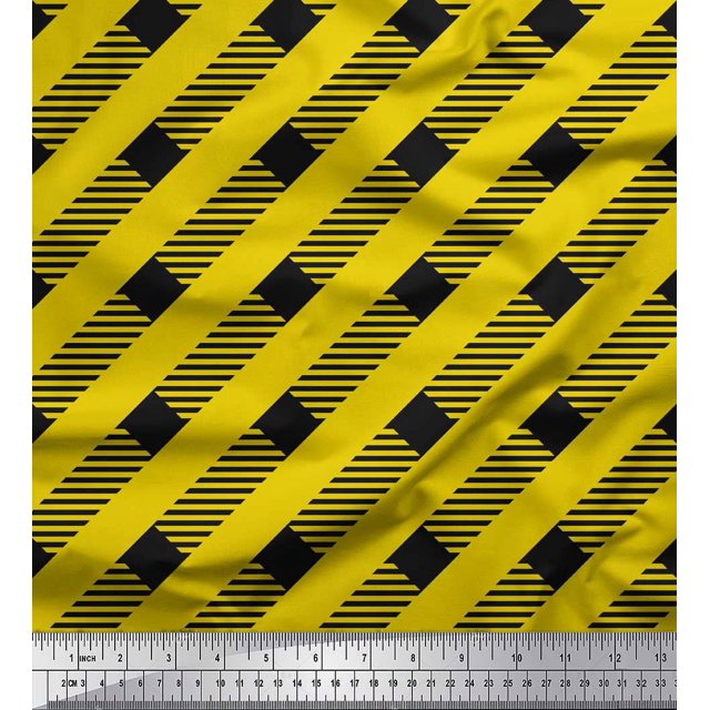 Soimoi Yellow Poly Georgette Fabric Diagonal Stripe Print Fabric by the Yard 52 Inch Wide