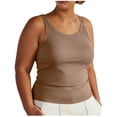 thumbnail image 3 of RKSTN Built in Bra Tank Tops for Women Ribbed Plus Size Solid Color Crew Neck Casual Base layer Casual Fitted Bra Shirts, 3 of 9