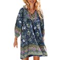 thumbnail image 2 of Robe Bohème pour Femmes à Imprimé Floral, Manches 3/4, Robes d'Été de Plage, 2 of 6