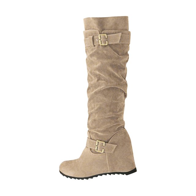 XZNGL Womens Warm And Comfortable Suede Belt Buckle All Match Inner Heightening Boots