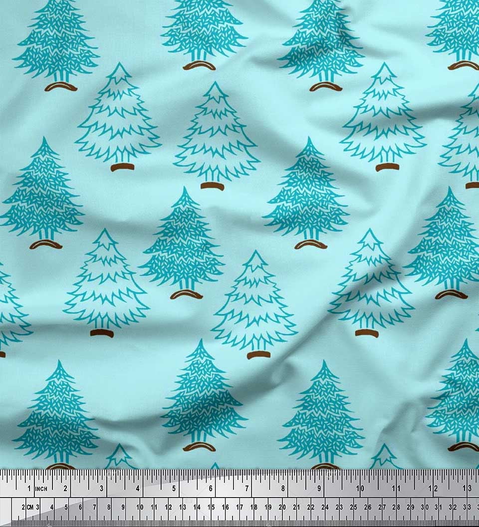 Soimoi Japan Crepe Satin Fabric Christmas Tree Block Fabric Prints by Yard 42 Inch Wide