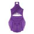 thumbnail image 2 of TiaoBug Robe de Danse Lyrique pour Filles Jupe Asymétrique à Sequins Col Licou Justaucorps de Patinage Artistique Robe Violet 8, 2 of 6