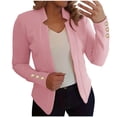 thumbnail image 1 of BiZtdJrK Womens Business Casual Outfits Button Trims Long Sleeve Lapel Blazers Open Front Solid Color Fall Suits Jackets Pink XXXL Fall Savings, 1 of 6