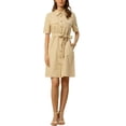 thumbnail image 2 of INSPIRE CHIC Robe-Chemise Boutonnée pour Femme à Col, Manches Courtes, Style Safari, avec Poches et Ceinture, 2 of 5