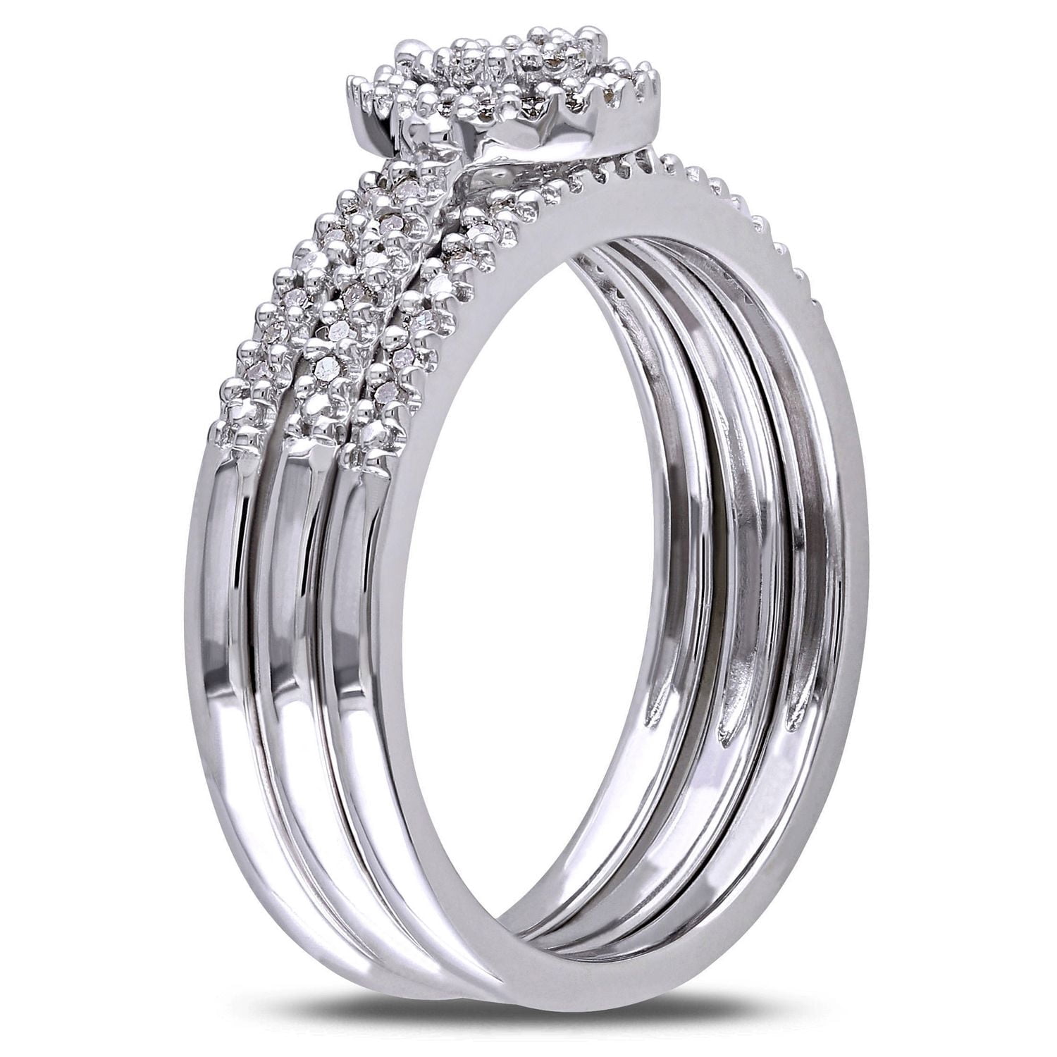 Ensemble de mariage de 3 morceaux forme auréole Miabella avec agglomération de diamants de forme poire 1/4 CT poids total en argent sterling