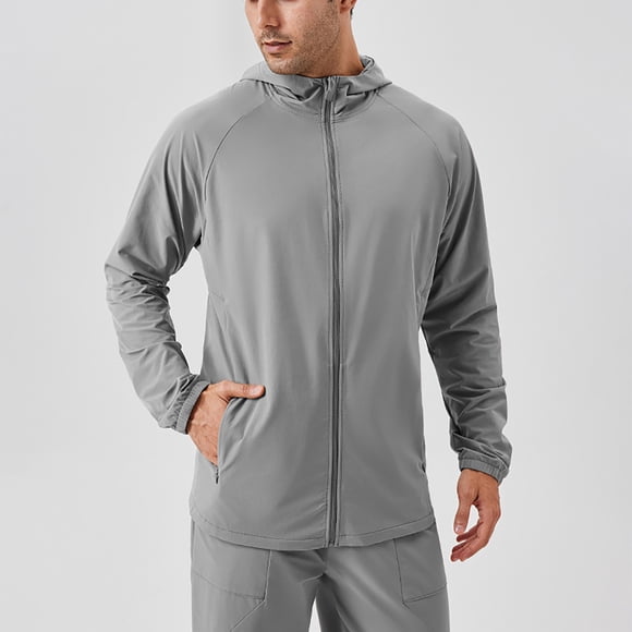Men's Lightweight Summer Jacket - Breathable Running-Climbing Windbreaker with Zippered Pockets, Loose Fit Hooded Outdoor Sportswear for Casual Daily Wear
