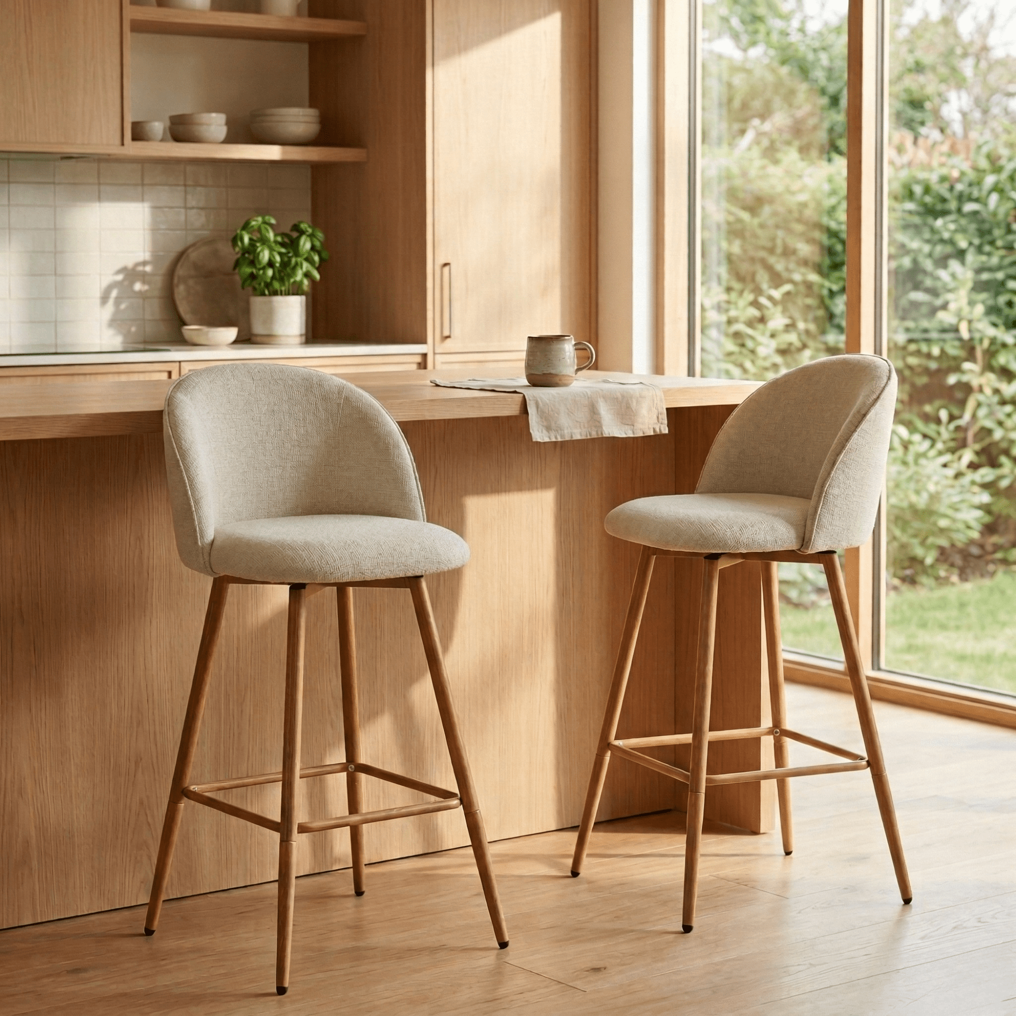 Homy Casa ensemble de 2 tabourets de comptoir pivotants, rembourrés pour îlot de cuisine et bar, beige