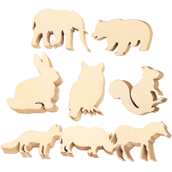 48pcs Unfinished Wooden Woodland Forest Animal Life Cutouts Animal Wooden Cutouts