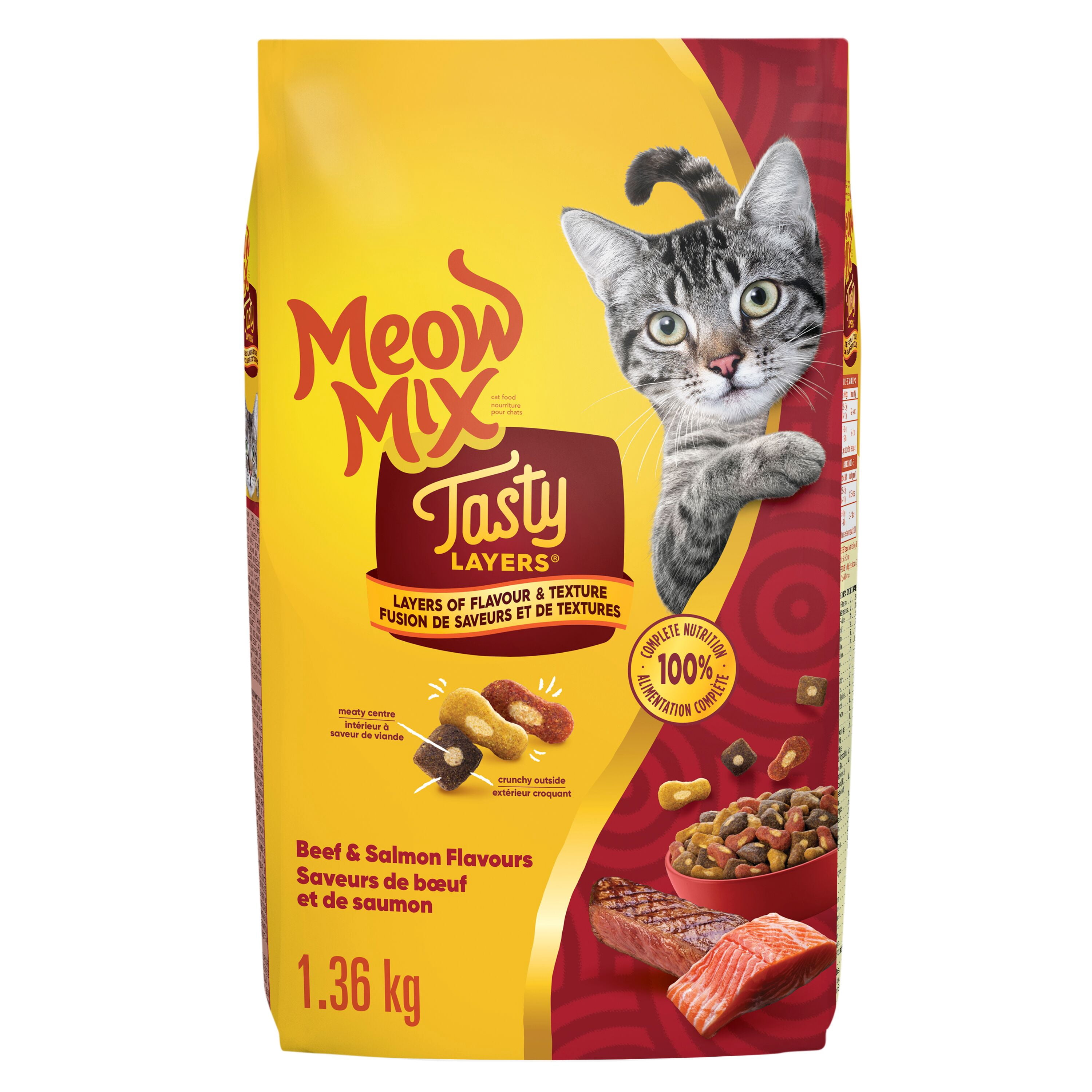 Meow Mix Tasty Layers Beef and Salmon Flavour Dry Cat Food 1.36kg
