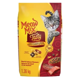 Meow Mix Tasty Layers Viande bovine et saumon Avoine de chat sec 1.36kg