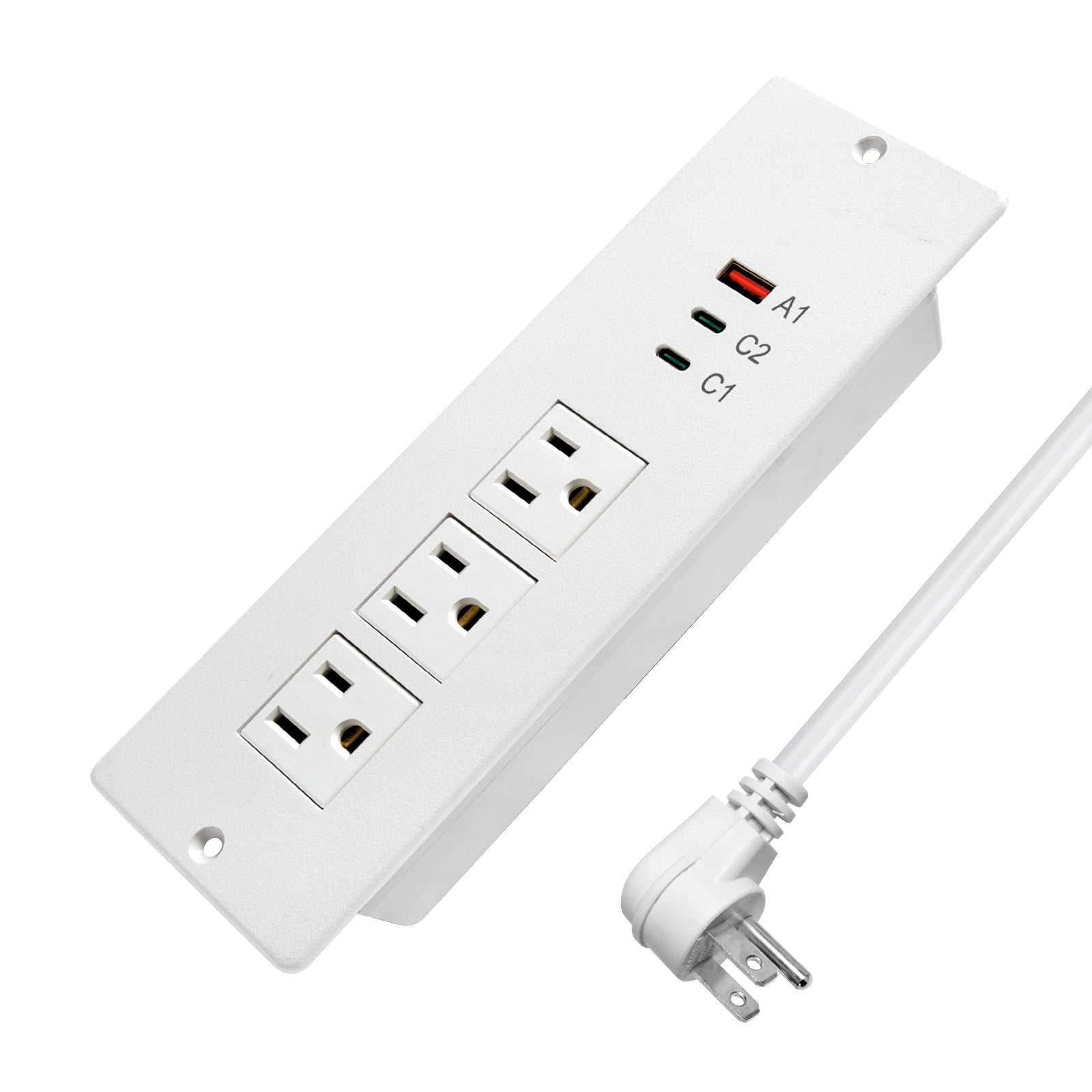 45W Recessed Power Strip USB C for Laptop,Flush Mount Desk Power Outlets 3 AC Outlets 3 USB Ports Flat Plug Extension Cord Built in Sofa Table Cabinet Nightstand Couch