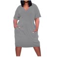 thumbnail image 2 of BEFOKA Robe pour Femme Grande Taille, Liquidation de Robes d'Été pour Femmes, Robe Unie Grande Taille à Manches Courtes et Col avec Poches pour Femme, 2 of 5