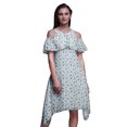 thumbnail image 1 of Bimba Robe Midi à Manches Volantées pour Femmes, Tunique Évasée à Épaules Dénudées, Imprimé Floral Bleu - XXX-Large, 1 of 6