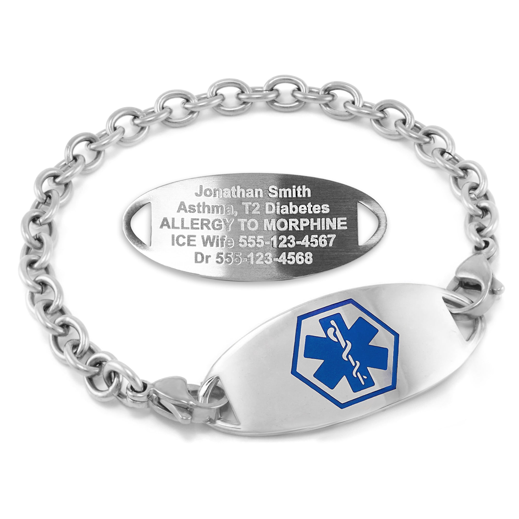 MedicEngraved Bracelet d'Alerte Médicale Personnalisé en Acier Inoxydable - Maillon Ovale 5 mm