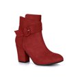 thumbnail image 1 of Unique Bargains Women's Round Toe Chunky Heel Zip Heeled Boots Ankle Booties Red 8, 1 of 8