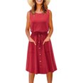 thumbnail image 2 of RKSTN Robes Décontractées pour Femmes Sans Manches à Col Ras du Cou Robes de Couleur Unie Boutonnées avec Poche Robe Ample, 2 of 5