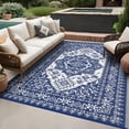 thumbnail image 2 of HOMERRY 8' x 10' Navy White GeometricFloral Outdoor Rug Straw Plastic Area Rug for Balcony Pool RV Waterproof Reversible Carpet, 2 of 6