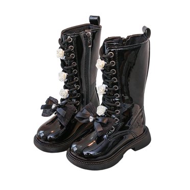 Fall/Winter Savings! SROBPTY Girl's Winter Mid Calf Boots, Fall and Winter Zipper High Top Leather Fashionable Student Boots for Little Girls Princess Style Long Casual and Easy matching
