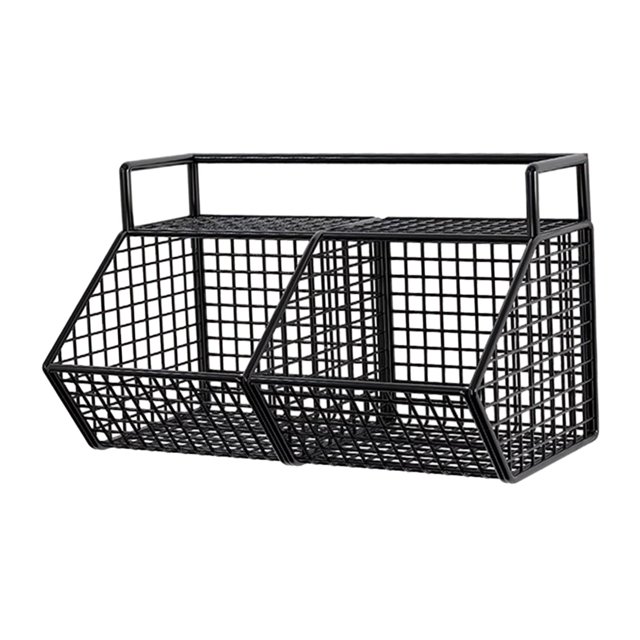 Lipstore Adhesive Small Metal Basket Wall Mount Fruit Basket for Craft Room Garage RV 2 Grid