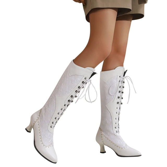 Cameland Large Women's Fall/Winter Lace Contrast Boots Mutual Lace High Heel Boots