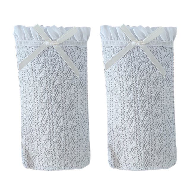 CSChome Stockings 1 Pair Japanese Style Ruffle Trim Bowknot Decor Women Stockings Retro Solid Color Hollow Jacquard Long Princess