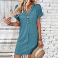 thumbnail image 2 of Robe Femme Été Décontractée Manches Retroussables Robe T-Shirt Couleur Unie Mini-Robe à Col en V, 2 of 8