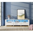 thumbnail image 2 of WAMPAT White TV Stand with Blue/Yellow LED Light, Modern Entertainment Center for 75 Inch TV Console Table with Storage Cabinet & Open Shelf for Living Room Bedroom, 70", 2 of 7