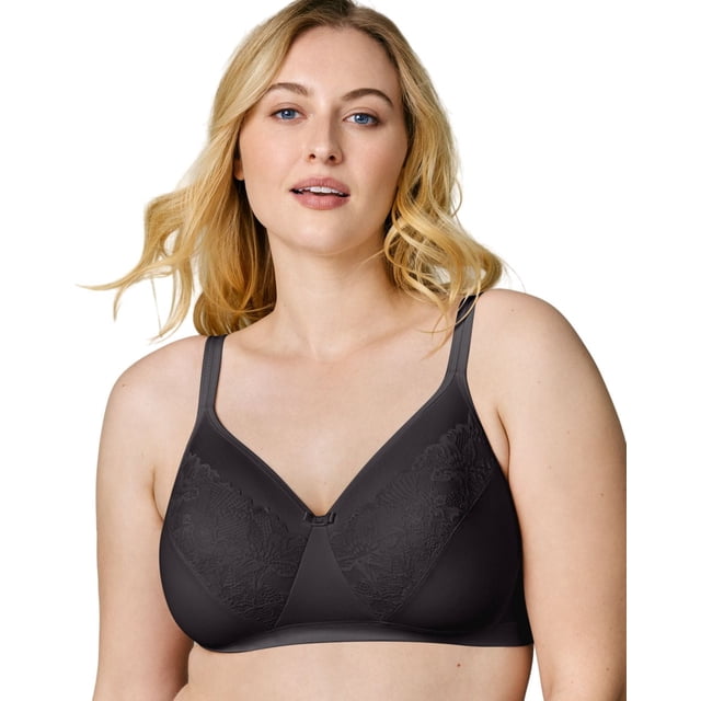 WonderBra Plus Soutien-gorge Sans Armatures Légèrement Doublé en Noir, Vue de devant d'Un Modèle, avec Bonnets Sans Armatures Légèrement Doublés et Superposition en Dentelle pour Galber et Modesté, Bretelles Ajustables et Bande de Confort Conçue pour un Soutien Toute la Journée en Tailles Plus.