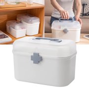 Plastic First Aid Storage Box, Container Bin with Removable Tray and Portable Handle, Family Emergency Medicine Kit Case Organizer, 10.43x6.10x7.08"