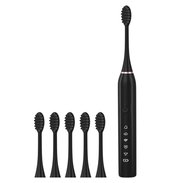 Vrorvz USB Rechargeable Electric Toothbrush for Adults with Timer and 5 Brushing Modes Includes Replacement Heads Smart Design Long Battery Life and Nylon Bristles