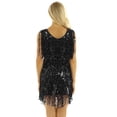 thumbnail image 4 of iEFiEL Robe Mini à Sequins Brillants à Franges en Faux Cuir Col en V Sans Manches Tenue de Danse Samba Noire TG, 4 of 6