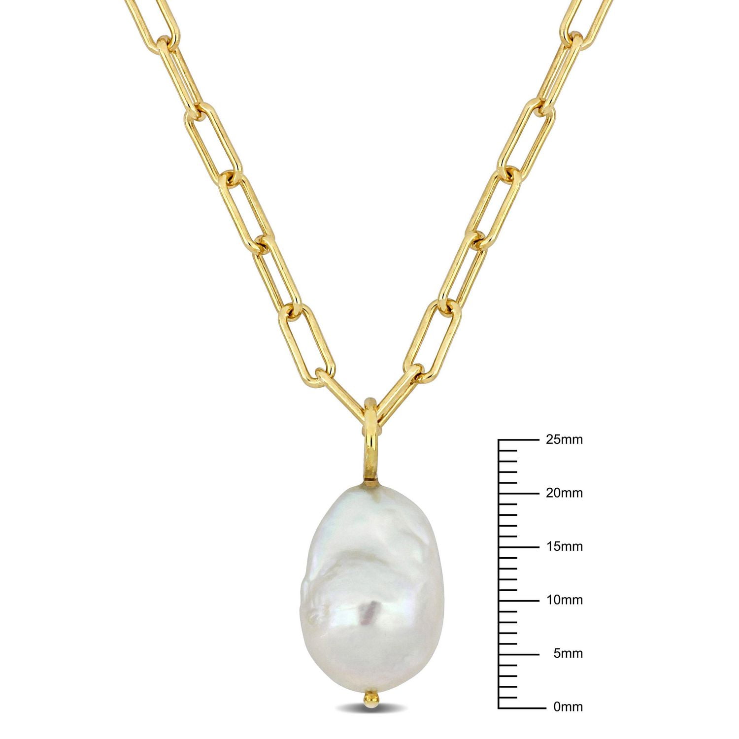 Collier chaîne à maillon ovale chic Miabella avec des Perles d’eau douce cultivées en Argent Sterling plaqué Or Jaune 18kt