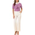 thumbnail image 2 of INSPIRE CHIC Women's Contrast Collar Tie Ruffle Front Button Short Sleeve Work Shirt XS Purple, 2 of 6