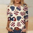 thumbnail image 2 of CEHVOM T-shirt Imprimé Mode Femme Jour de l'Indépendance Manches 3/4 Blouse Col Rond Tops Décontractés Liquidation, 2 of 5