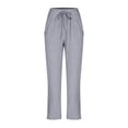thumbnail image 4 of Dagugfen Plus Size Cotton Linen Pants for Women Ruched Elastic Waist Drawstring Lightweight Flare Legging for Casual, 4 of 6