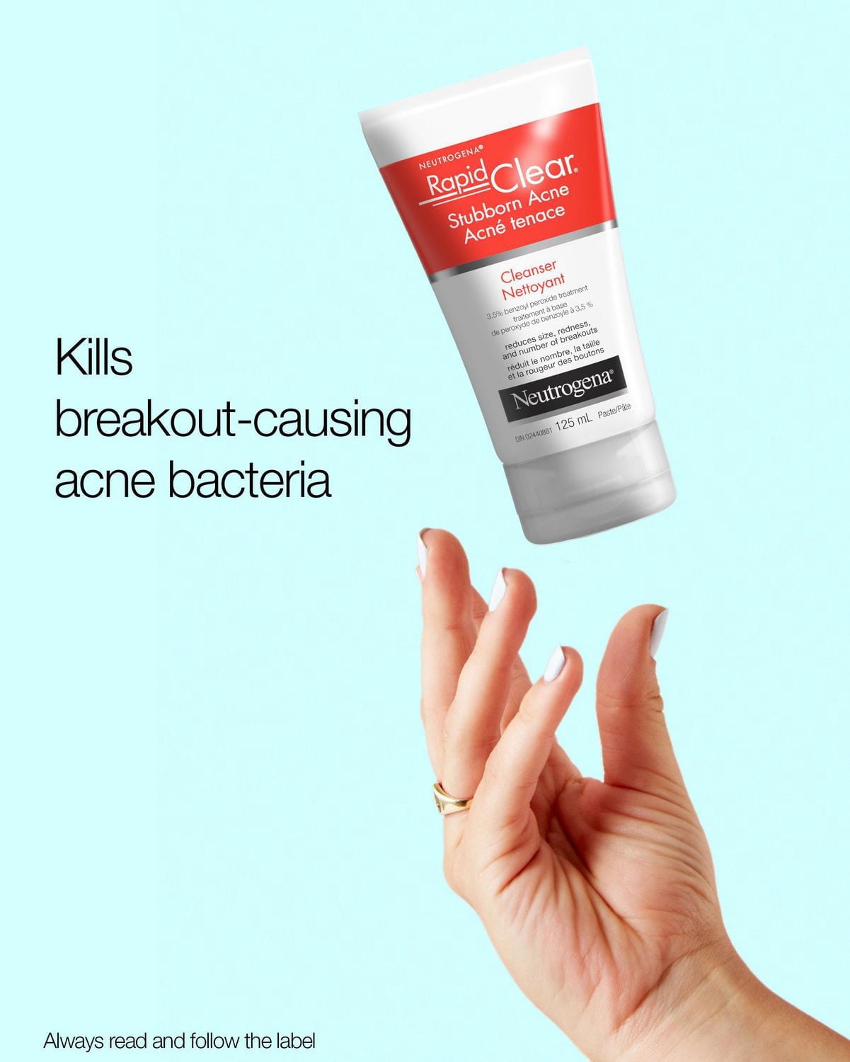Neutrogena Rapid Clear Nettoyant pour le Visage pour Acné Tenace, Traitement de l'Acné au Peroxyde de Benzoyle Nettoyant pour le Visage
