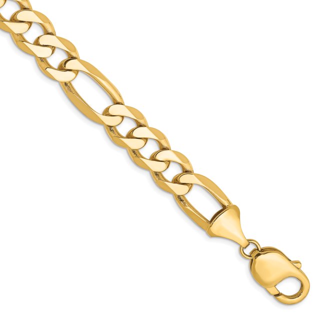 14k Yellow Gold 8 Inch 10mm Figaro Chain Bracelet Flat