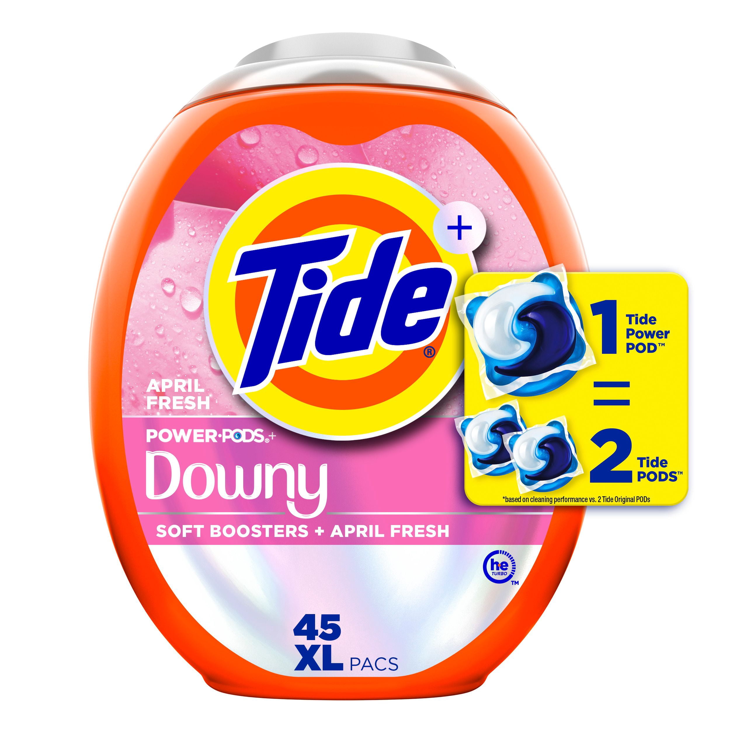 Tide Power PODs + Downy Laundry Detergent Pods, 45 Count, Soft Boosters + April Fresh, Detergent soap pacs for Laundry washing, HE compatible