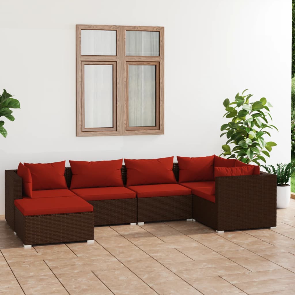 vidaXL 6 Piece Garden Lounge Set with Cushions Poly Rattan Brown
