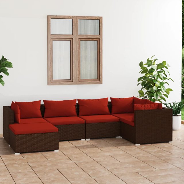 vidaXL 6 Piece Garden Lounge Set with Cushions Poly Rattan Brown
