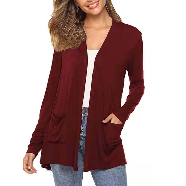 Dvkptbk Womens Fall Long Cardigans Solid Color Outerwear Plus Size Cardigan for Women 2023 Fashion