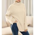 thumbnail image 3 of Autumn and Winter High Neck Oversized Turtleneck Split Long Sleeve High Neck Rib Knitted Sweater for Women, 3 of 6